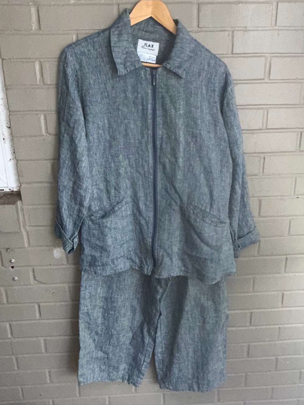 FLAX Two Piece Linen Pants and Zip Top Set S